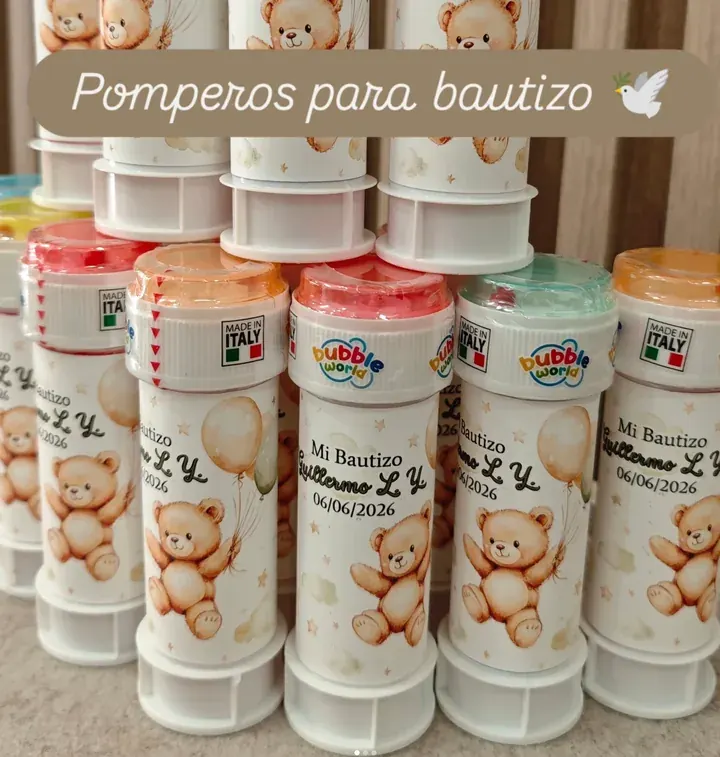 Pomperos personalizados para bautizo